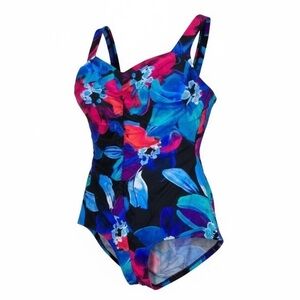 *New Maxine Of Hollywood Swimsuit Womens 24W Floral Print Beach Resort Travel